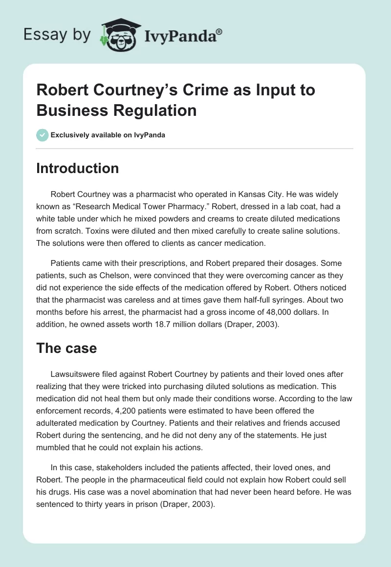 Robert Courtney’s Crime as Input to Business Regulation. Page 1