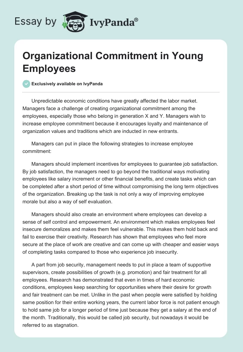 Organizational Commitment in Young Employees. Page 1