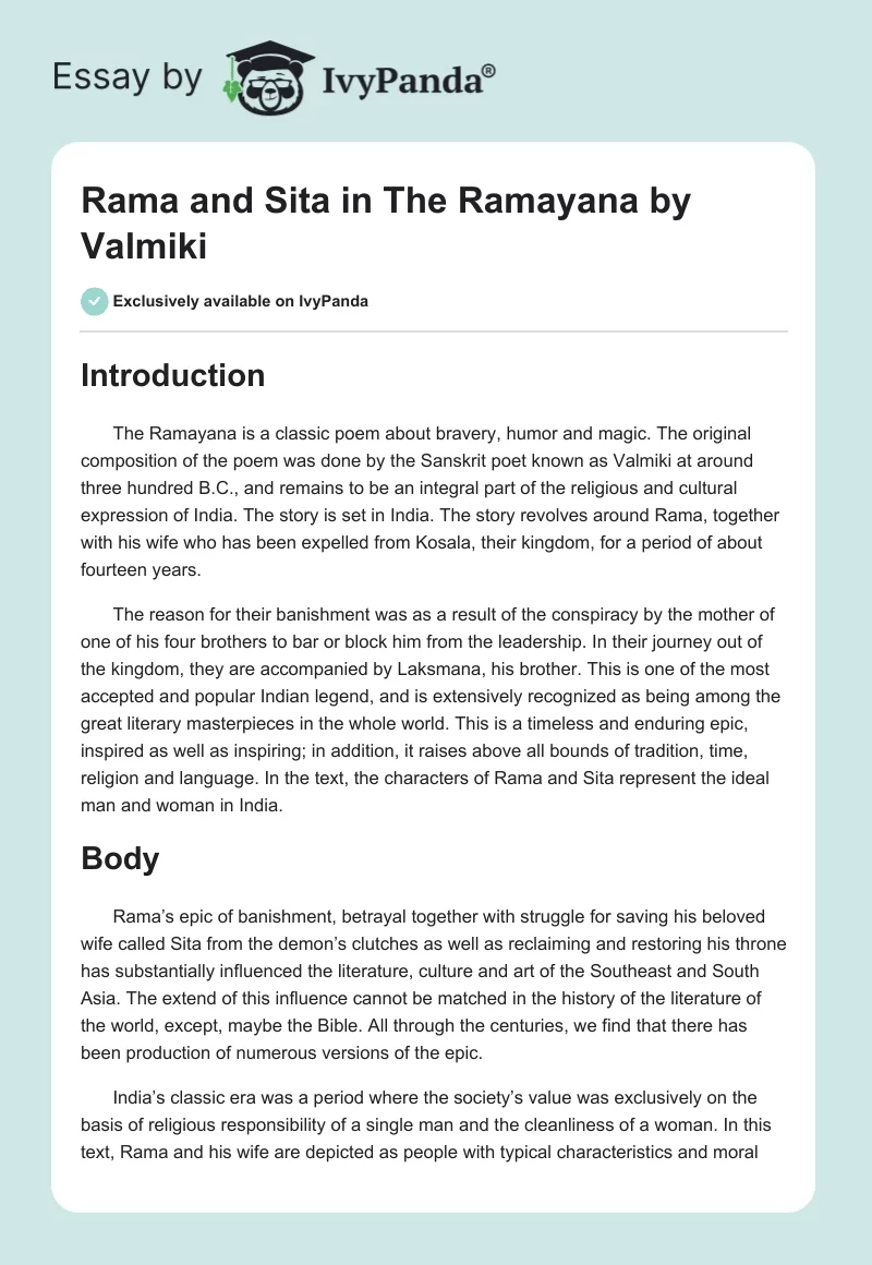 Rama and Sita in "The Ramayana" by Valmiki. Page 1