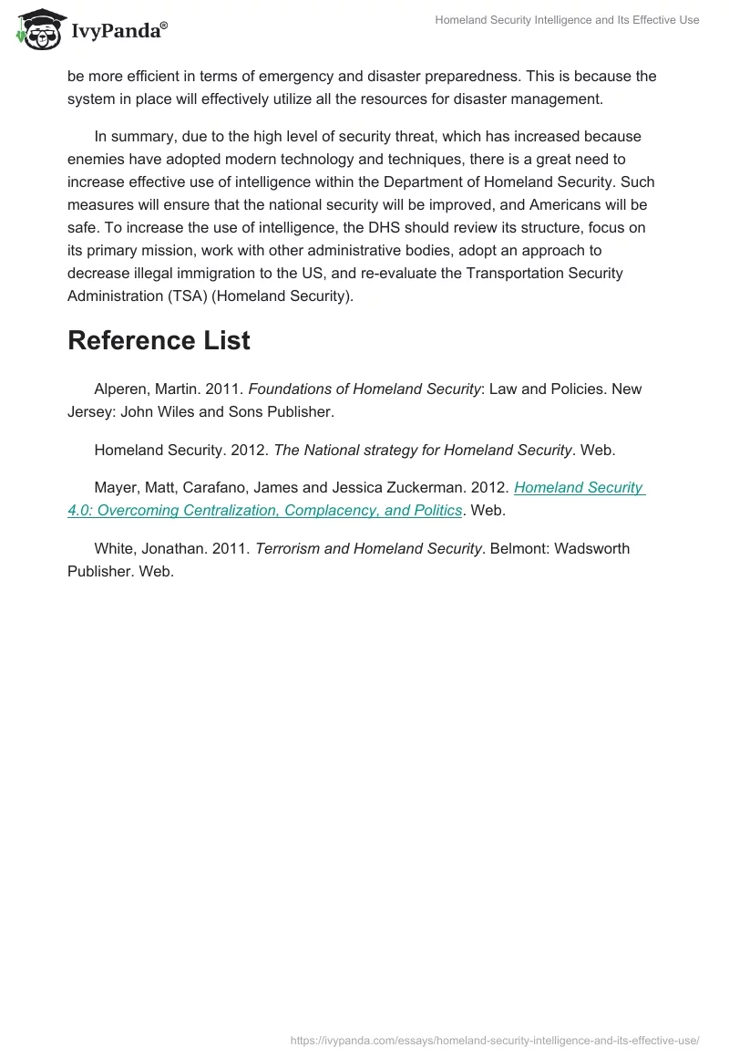 Homeland Security Intelligence and Its Effective Use. Page 3