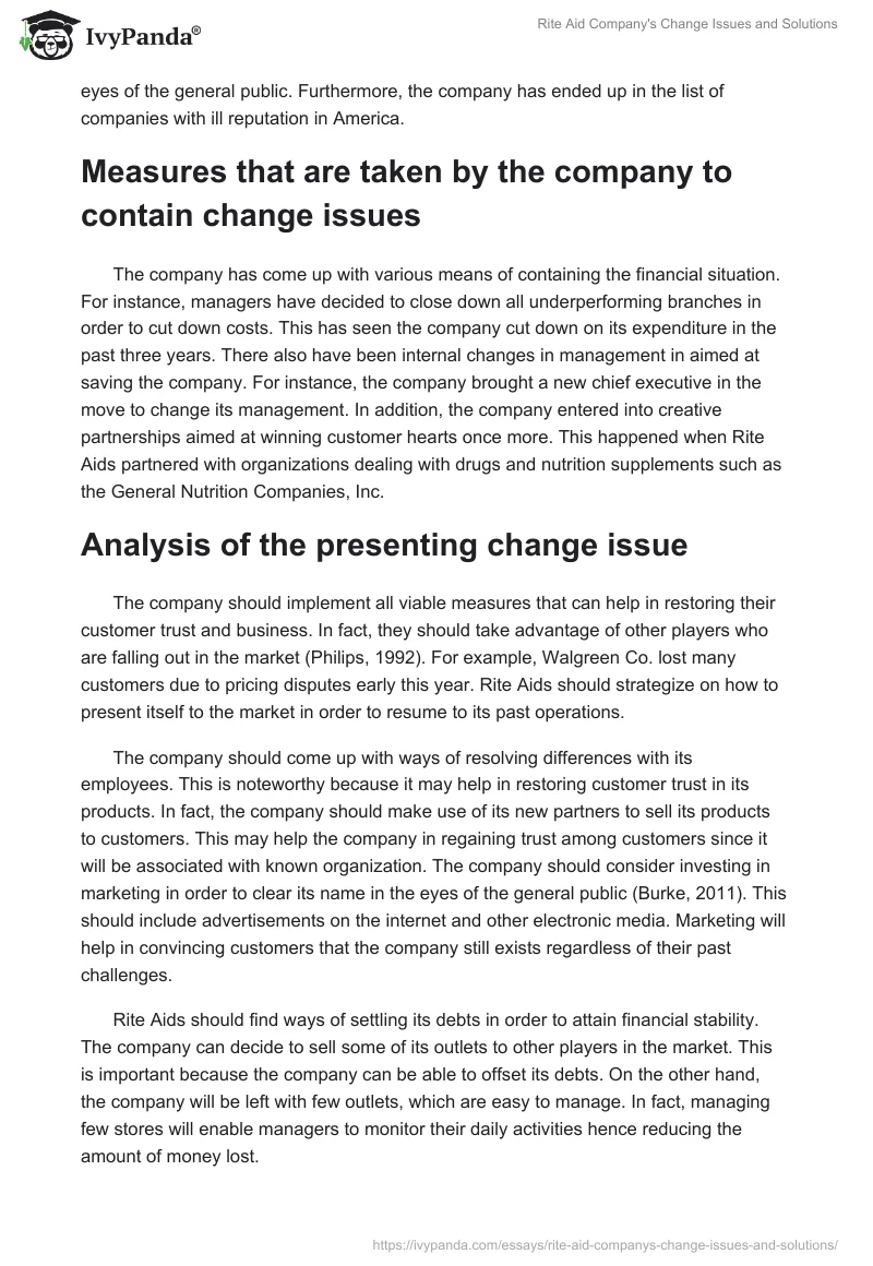 Rite Aid Company's Change Issues and Solutions. Page 2