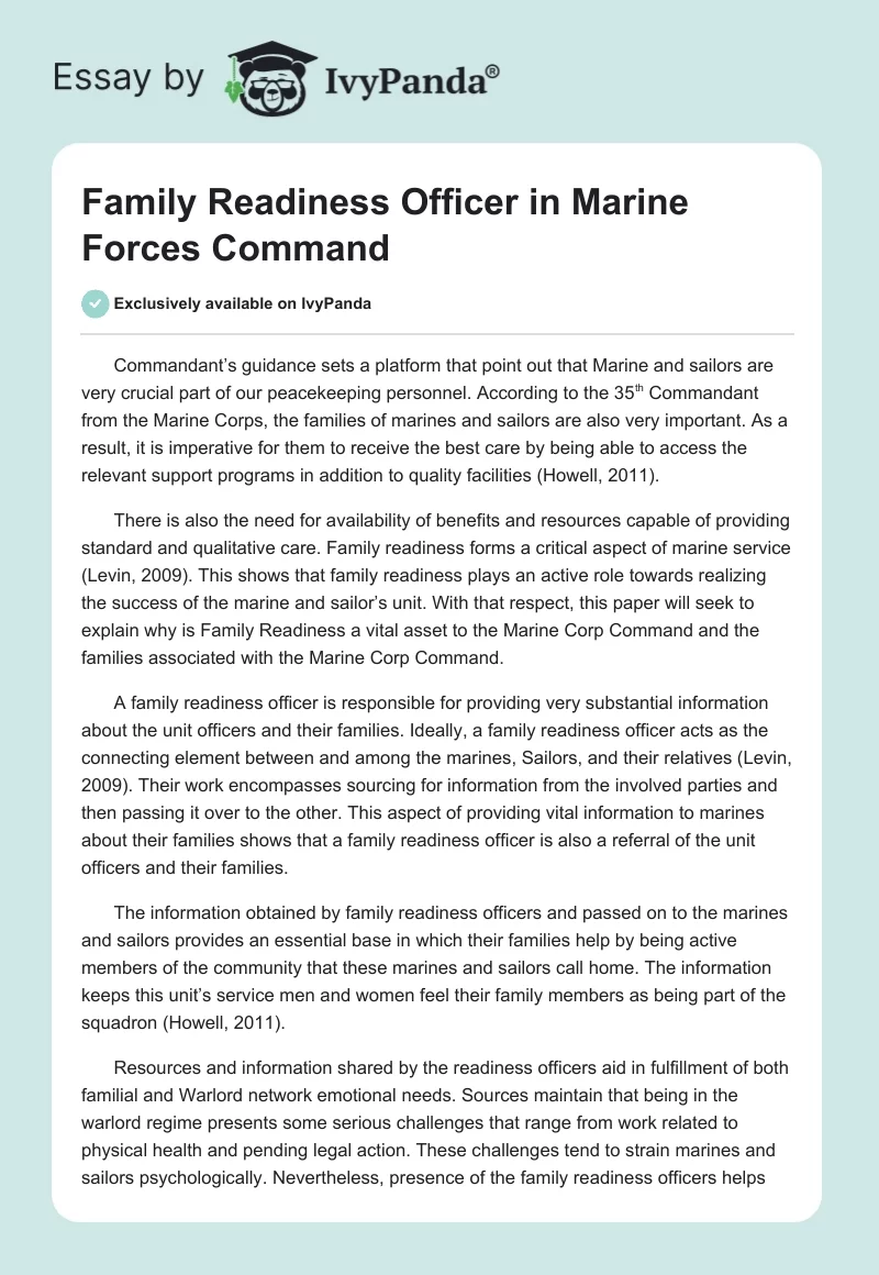 Family Readiness Officer in Marine Forces Command. Page 1