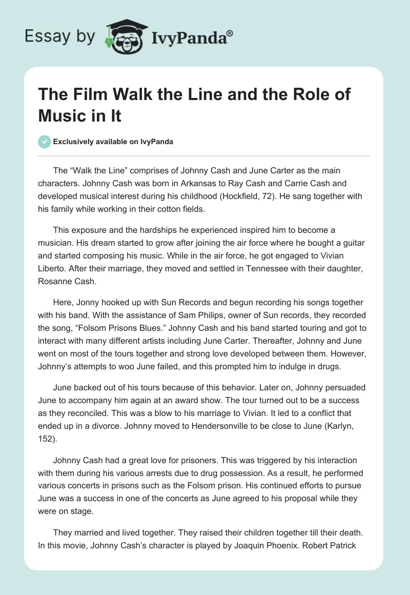 The Film "Walk the Line" and the Role of Music in It. Page 1