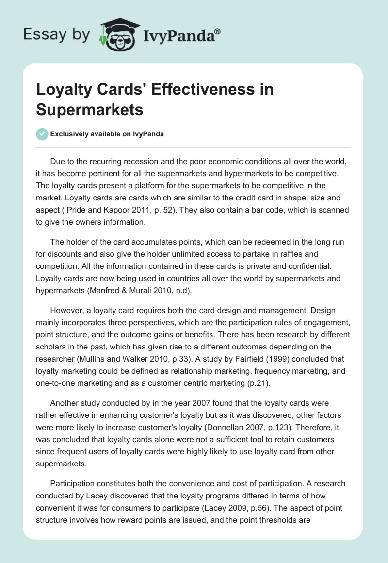 Loyalty Cards' Effectiveness in Supermarkets. Page 1