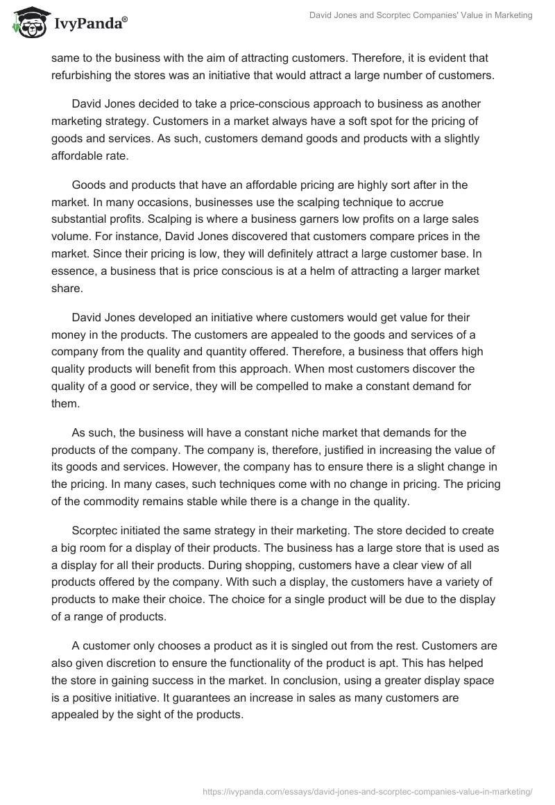 David Jones and Scorptec Companies' Value in Marketing. Page 2