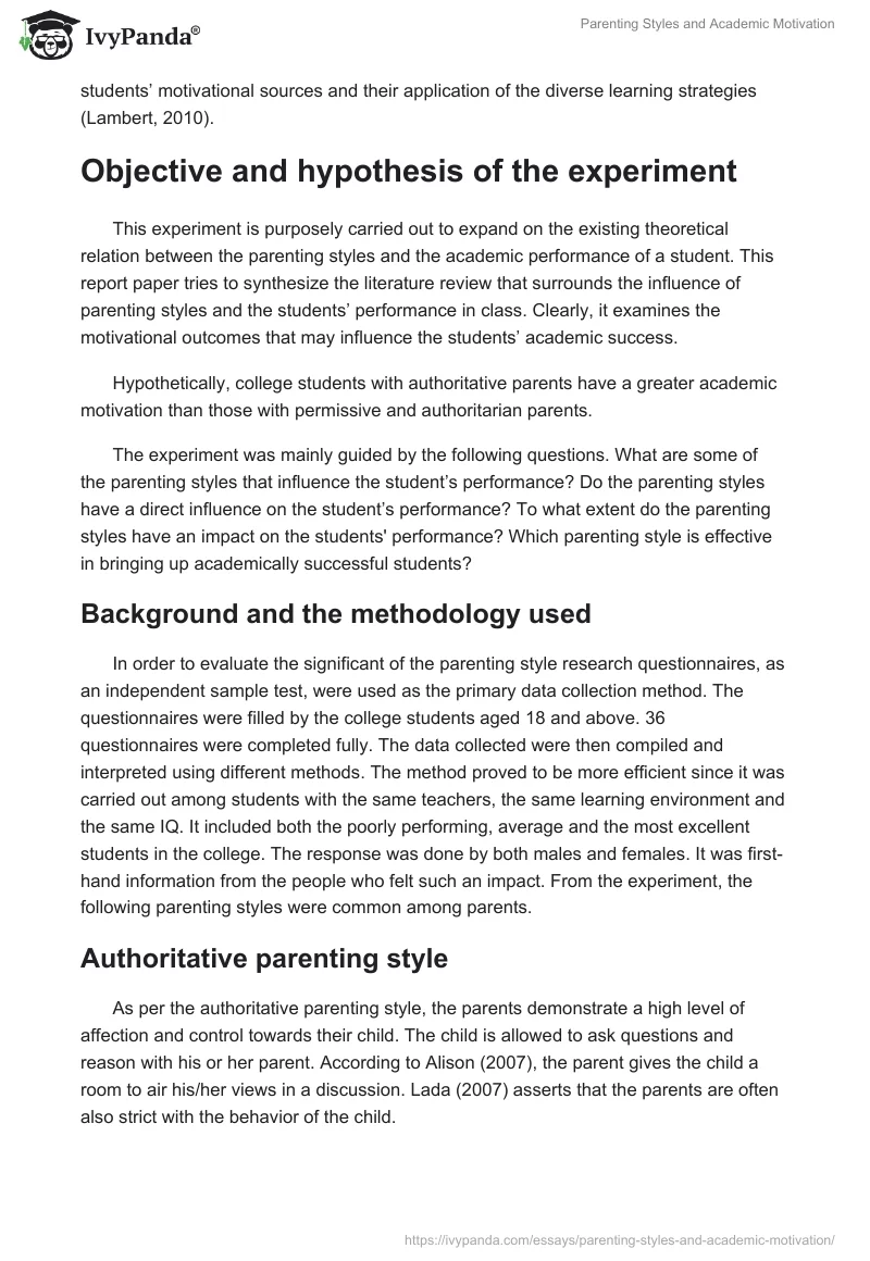 Parenting Styles and Academic Motivation. Page 2
