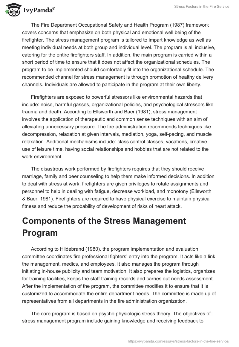 Stress Factors in the Fire Service. Page 2