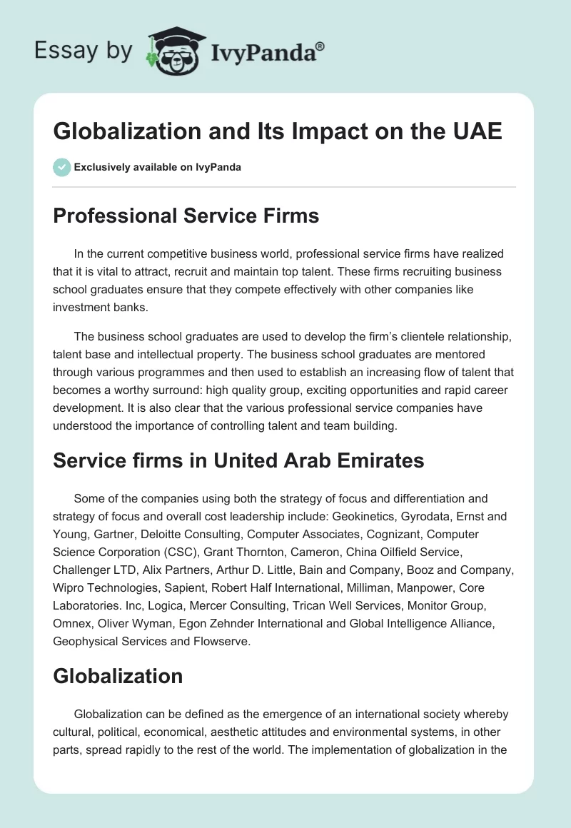 Globalization and Its Impact on the UAE. Page 1