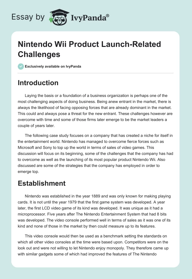 Nintendo Wii Product Launch-Related Challenges. Page 1