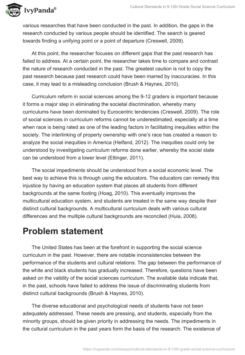 Cultural Standards in 9-12th Grade Social Science Curriculum. Page 2