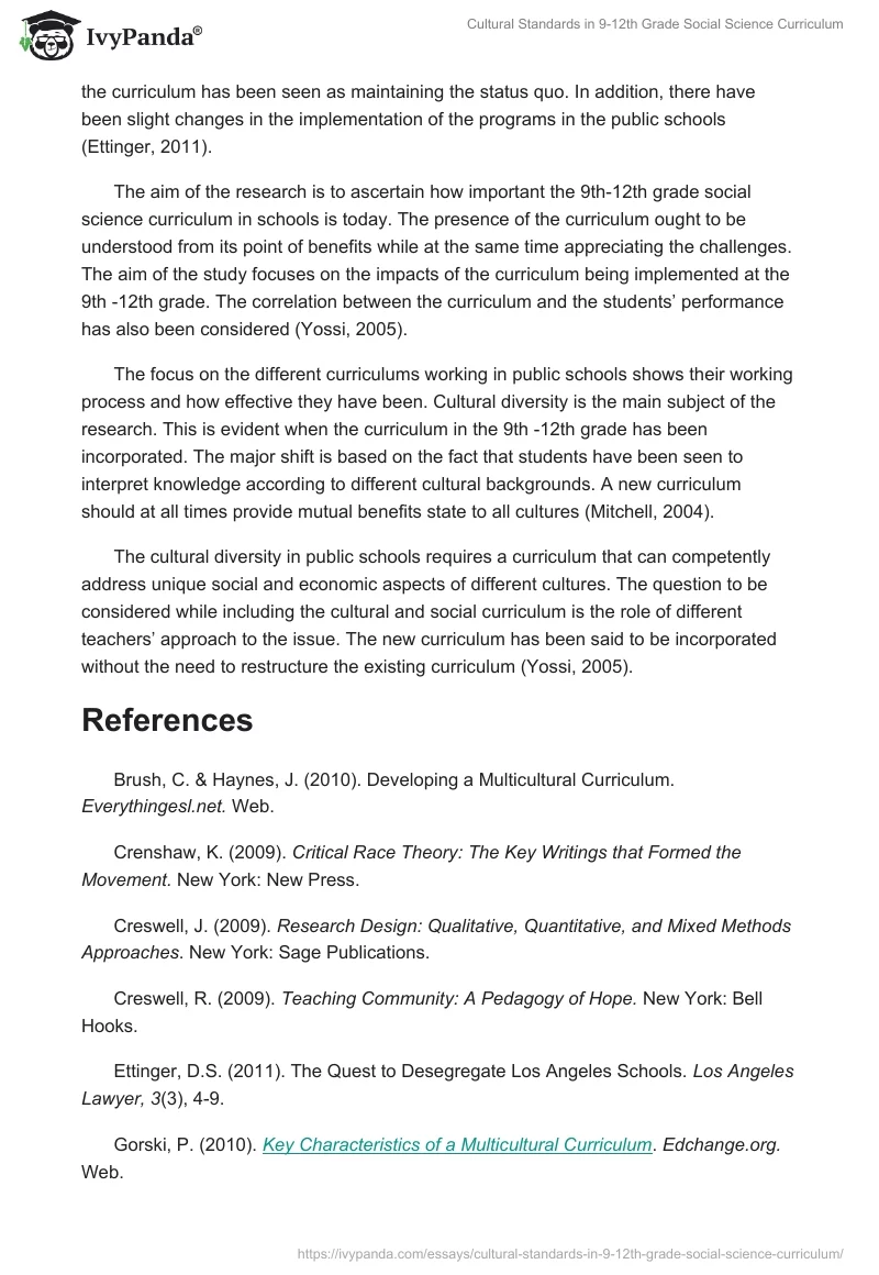 Cultural Standards in 9-12th Grade Social Science Curriculum. Page 3