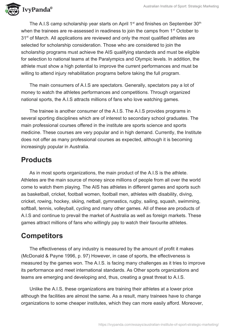 Australian Institute of Sport: Strategic Marketing. Page 3