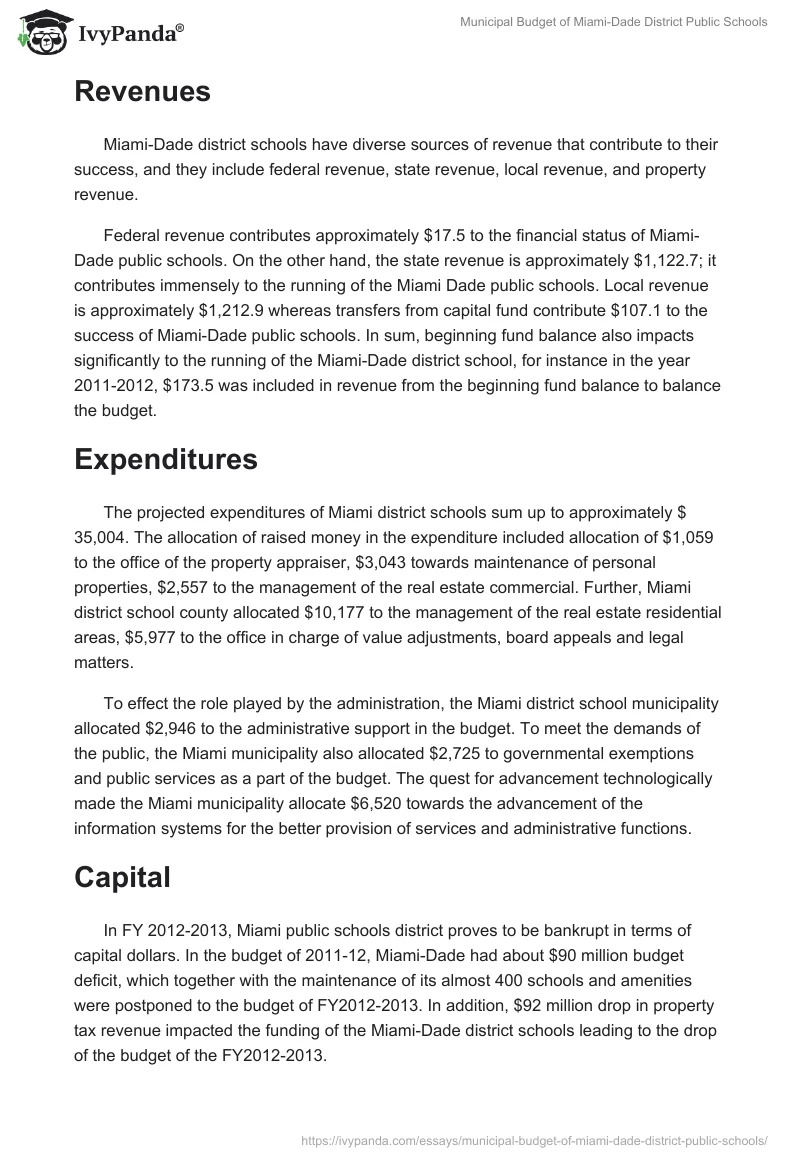 Municipal Budget of Miami-Dade District Public Schools. Page 2