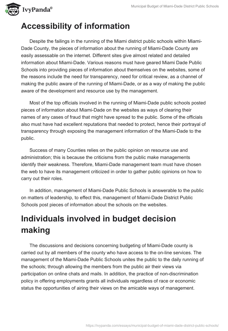 Municipal Budget of Miami-Dade District Public Schools. Page 3