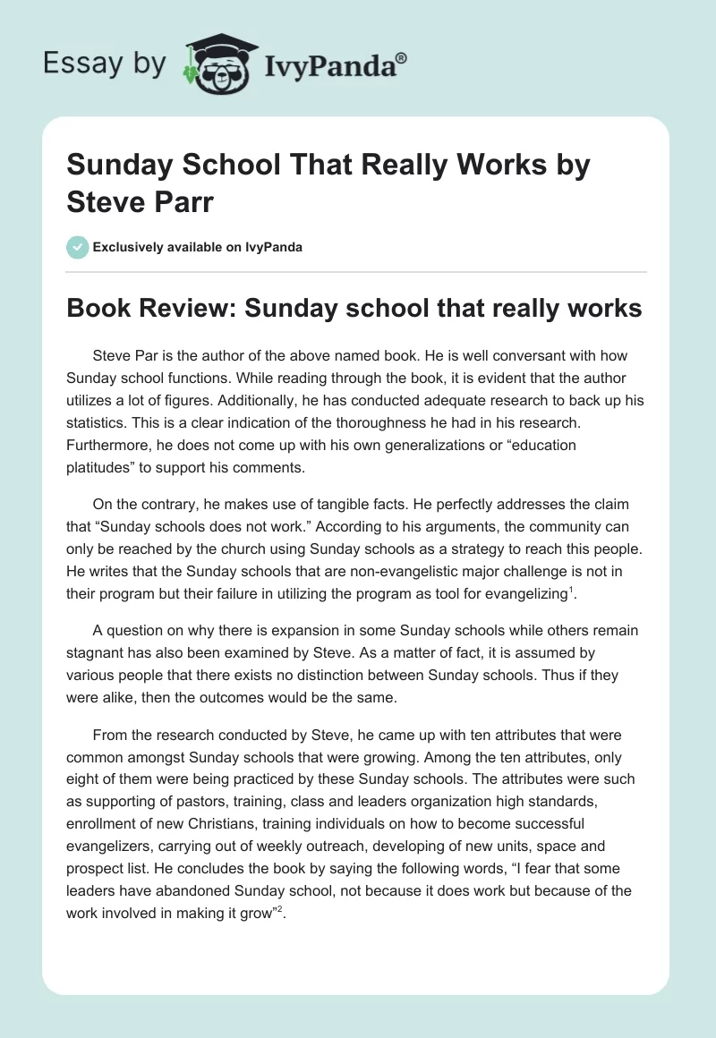 "Sunday School That Really Works" by Steve Parr. Page 1