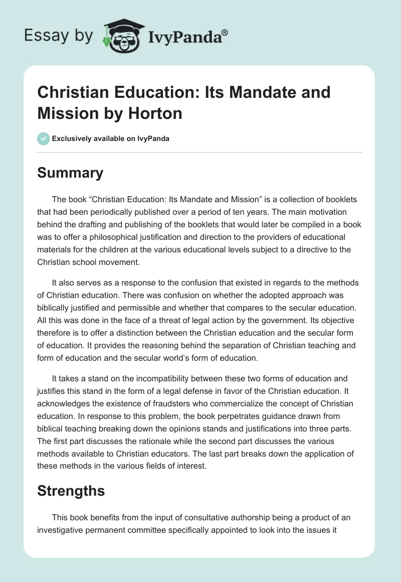 "Christian Education: Its Mandate and Mission" by Horton. Page 1