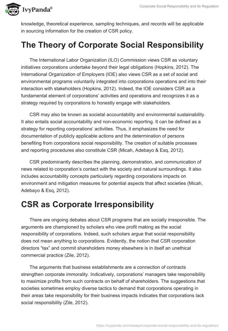 Corporate Social Responsibility and Its Regulation. Page 2