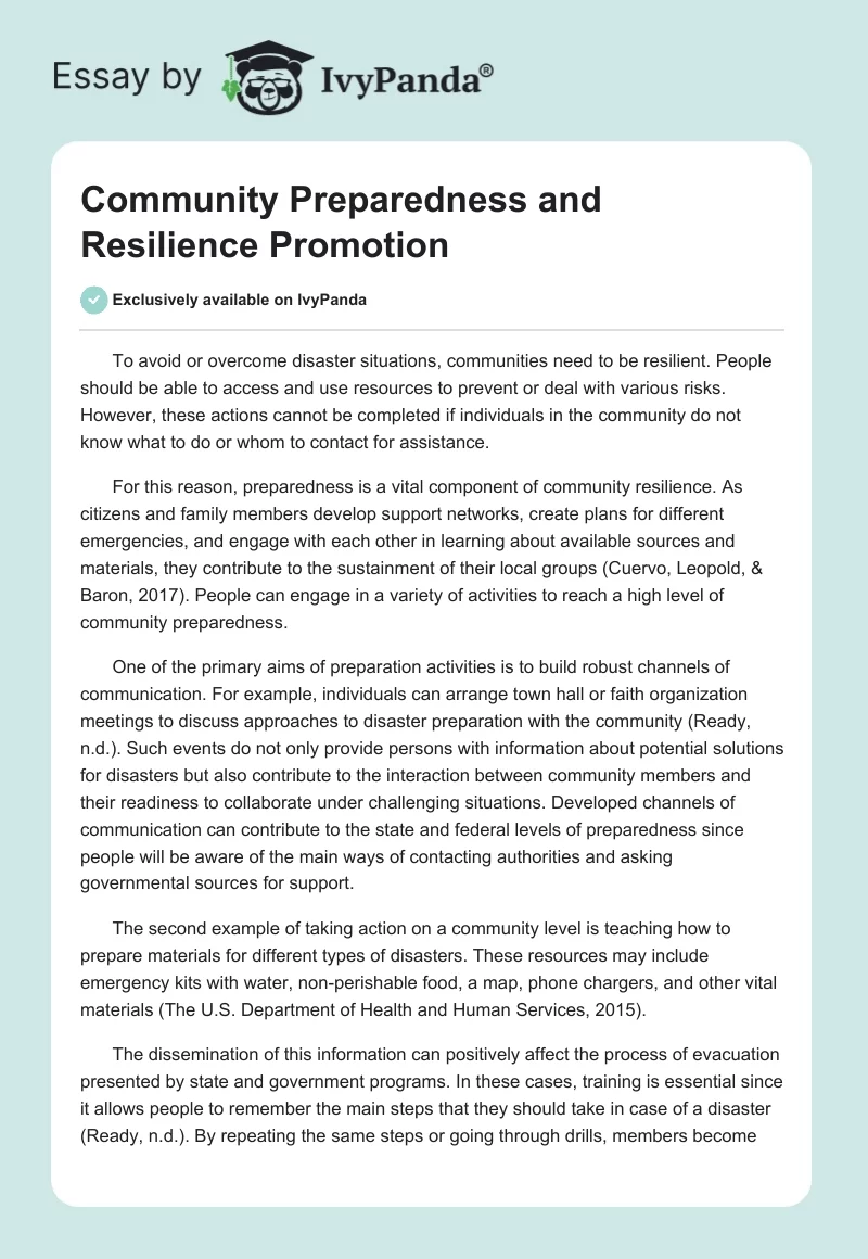 Community Preparedness and Resilience Promotion. Page 1