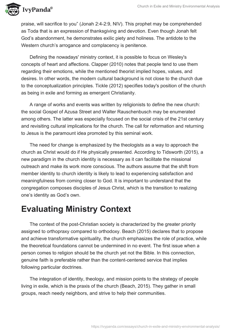 Church in Exile and Ministry Environmental Analysis. Page 2