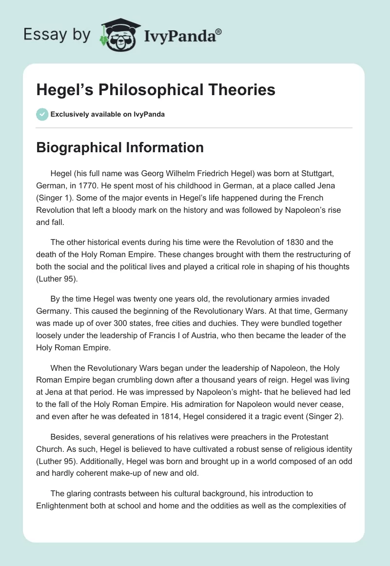 Hegel’s Philosophical Theories. Page 1