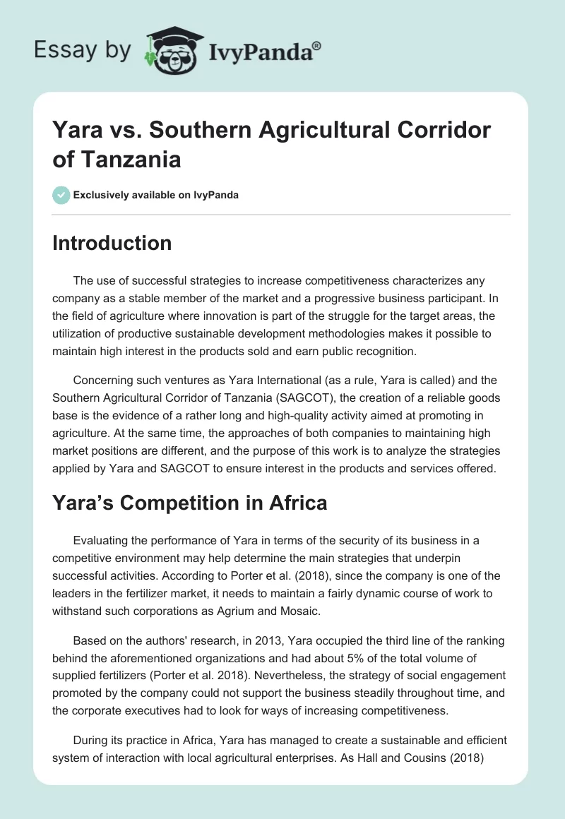 Yara vs. Southern Agricultural Corridor of Tanzania. Page 1