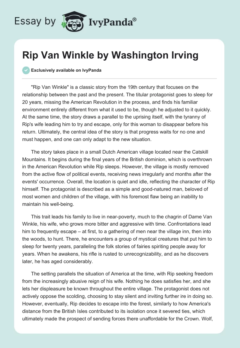 "Rip Van Winkle" by Washington Irving. Page 1