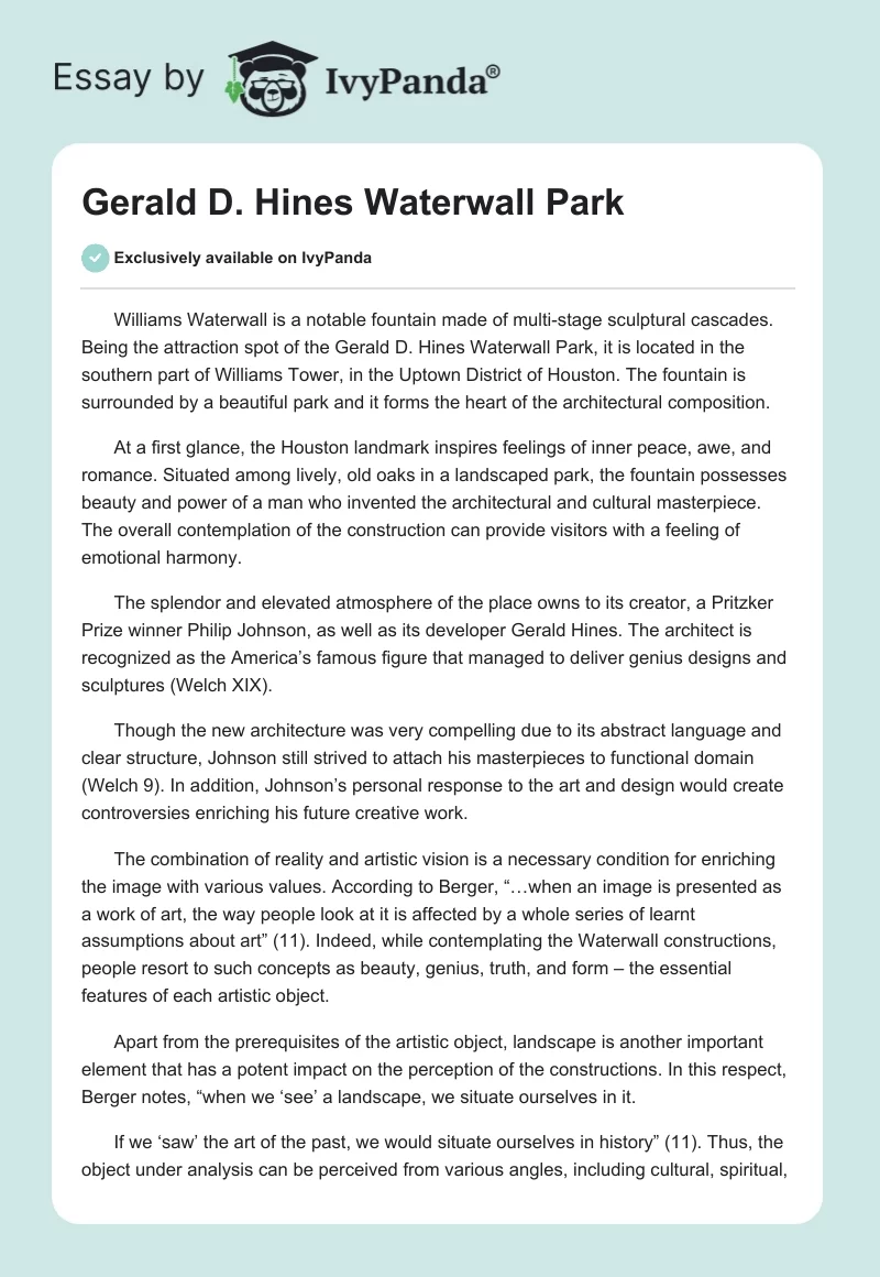 Gerald D. Hines Waterwall Park. Page 1