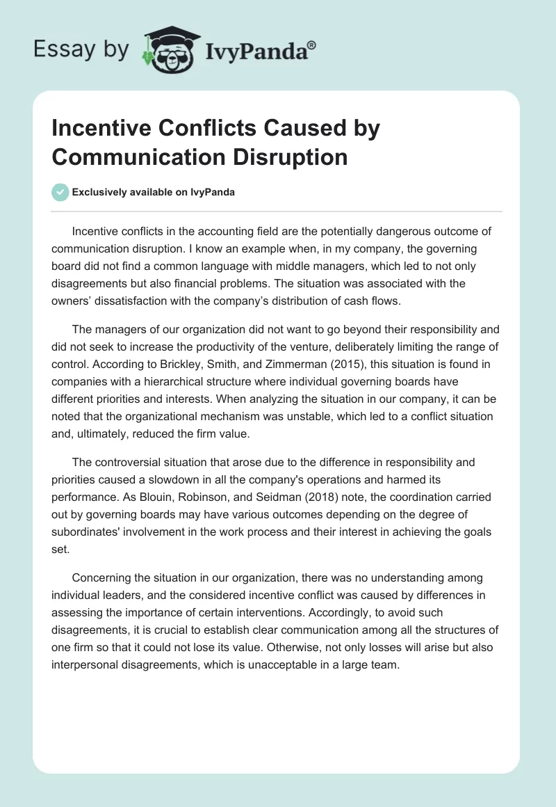 Incentive Conflicts Caused by Communication Disruption. Page 1