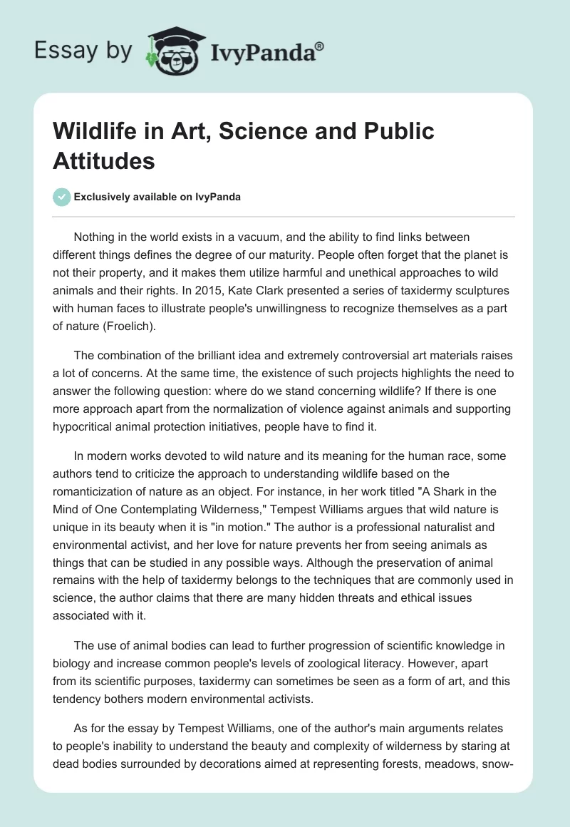 Wildlife in Art, Science and Public Attitudes. Page 1
