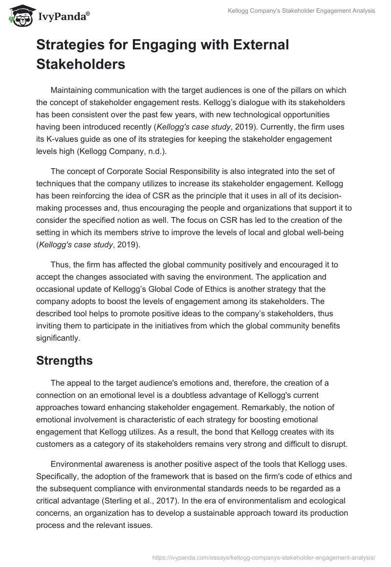 Kellogg Company's Stakeholder Engagement Analysis. Page 3