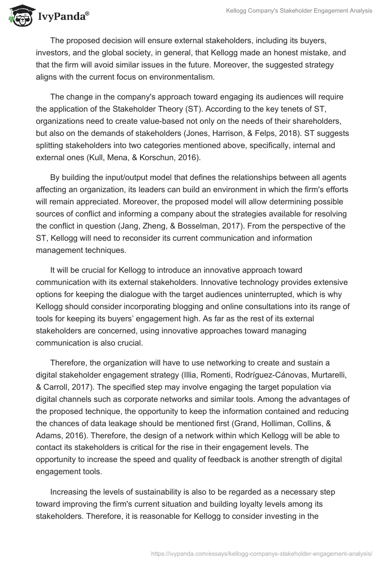 Kellogg Company's Stakeholder Engagement Analysis. Page 5