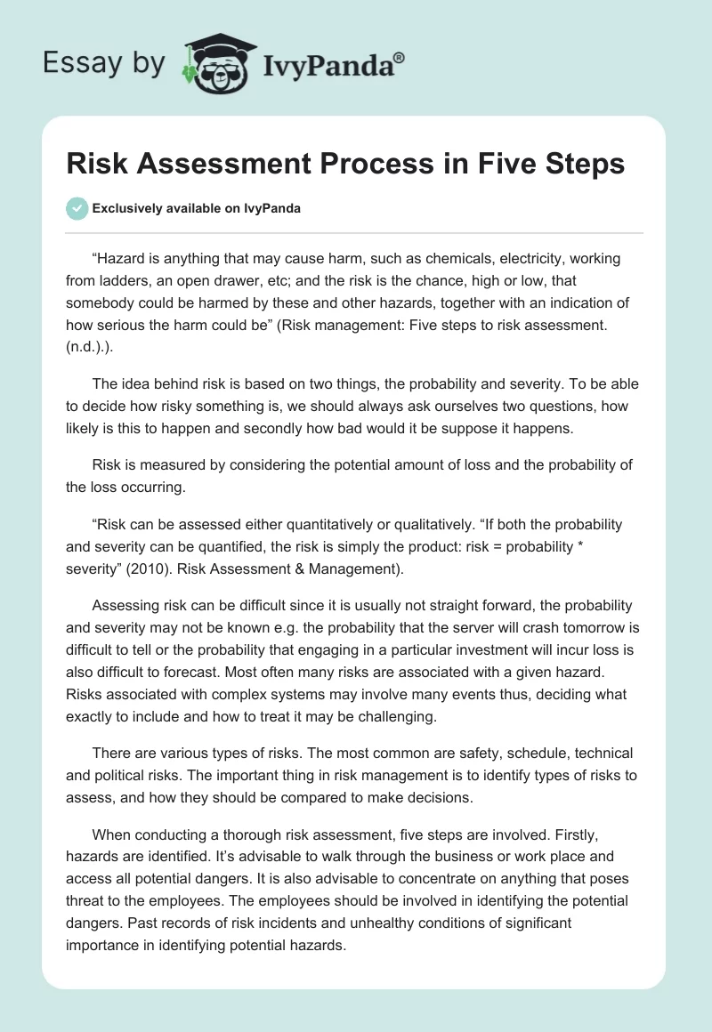 Risk Assessment Process in Five Steps. Page 1