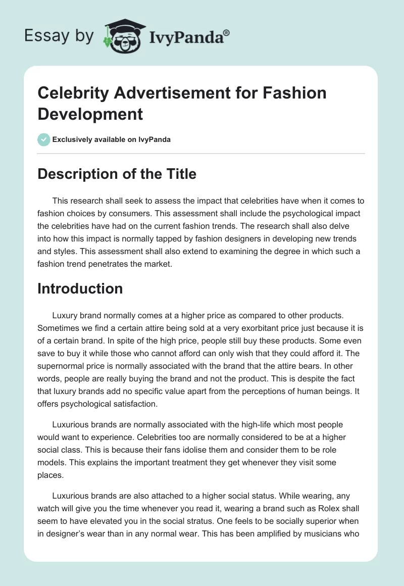 Celebrity Advertisement for Fashion Development. Page 1