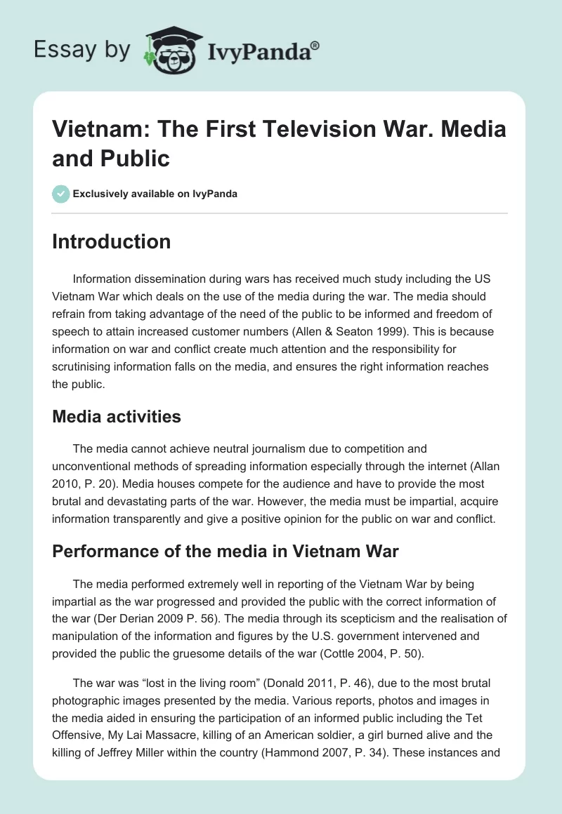 Vietnam: The First Television War. Media and Public. Page 1