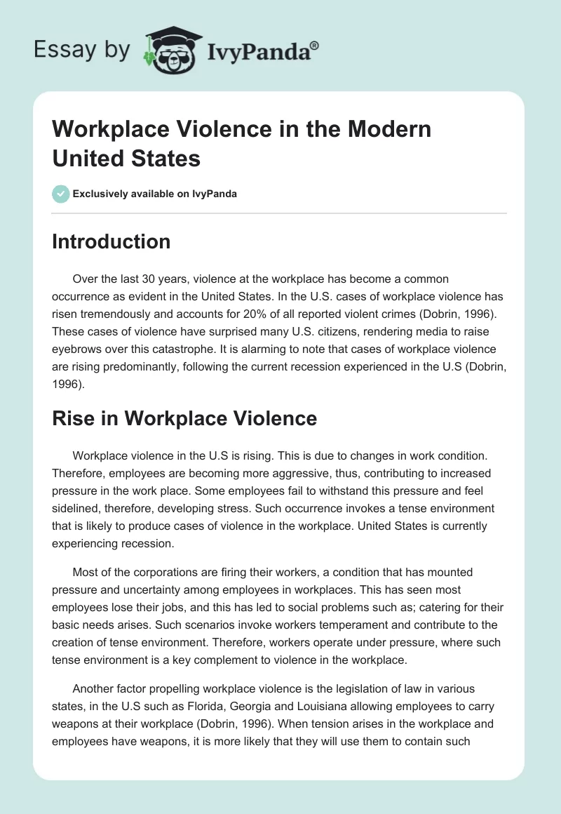 Workplace Violence in the Modern United States. Page 1