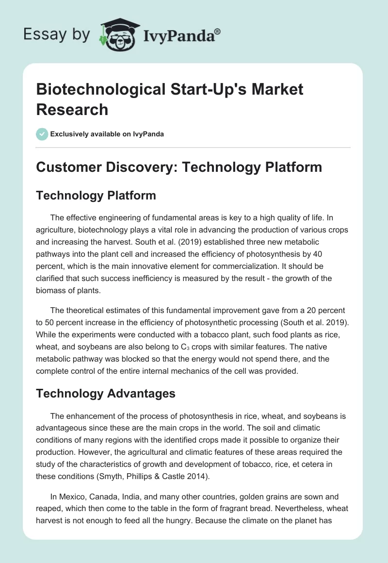 Biotechnological Start-Up's Market Research. Page 1