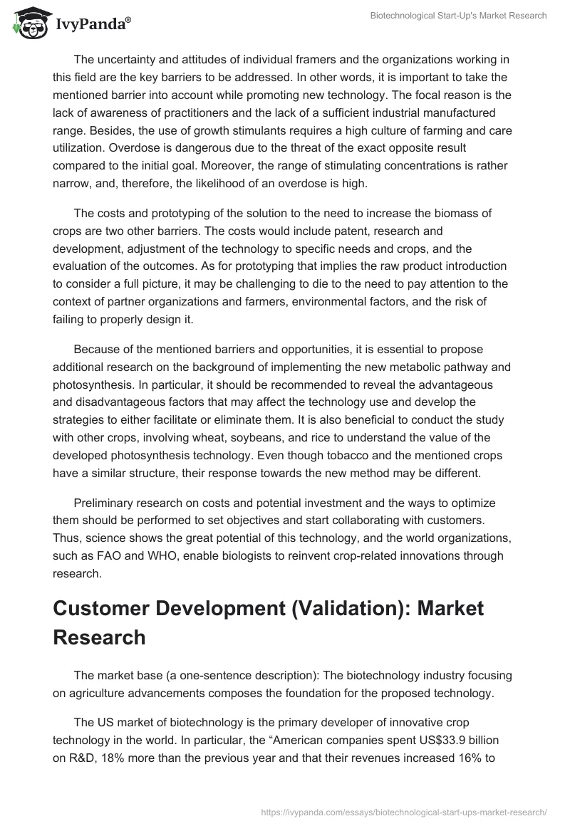 Biotechnological Start-Up's Market Research. Page 4