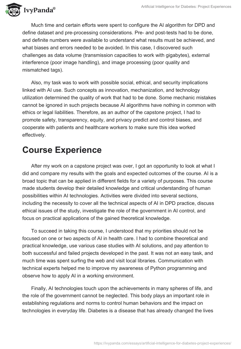 Artificial Intelligence for Diabetes: Project Experiences. Page 2