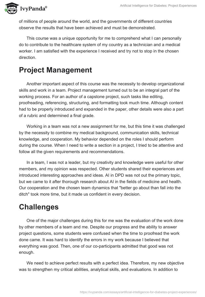 Artificial Intelligence for Diabetes: Project Experiences. Page 3