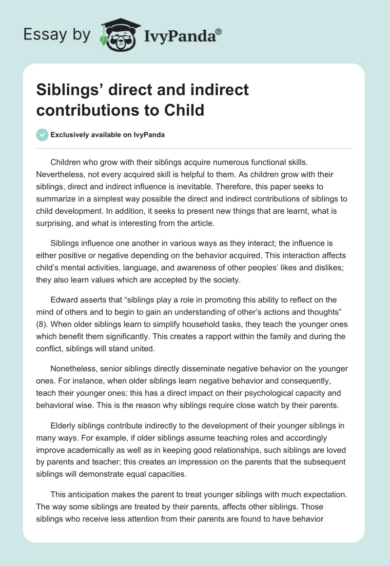 Siblings’ direct and indirect contributions to Child. Page 1