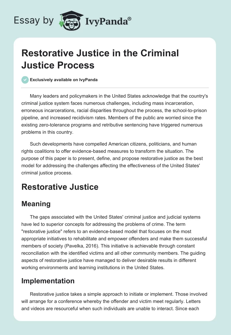 Restorative Justice in the Criminal Justice Process. Page 1