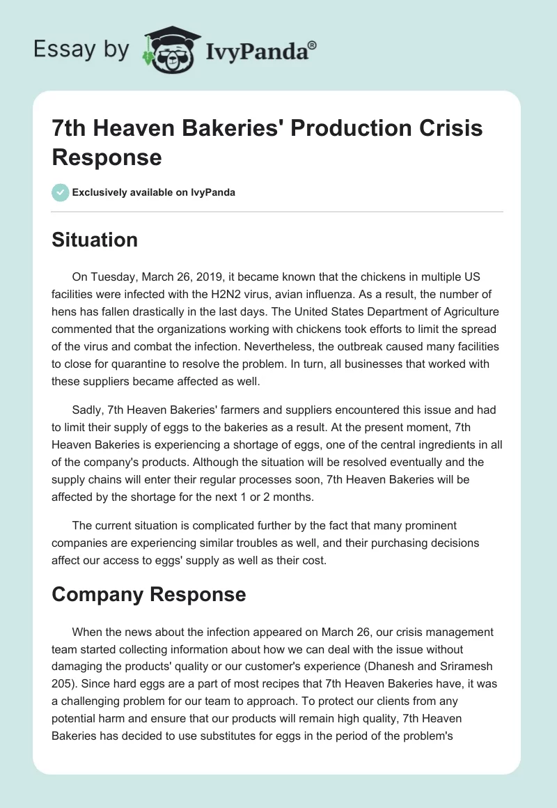 7th Heaven Bakeries' Production Crisis Response. Page 1