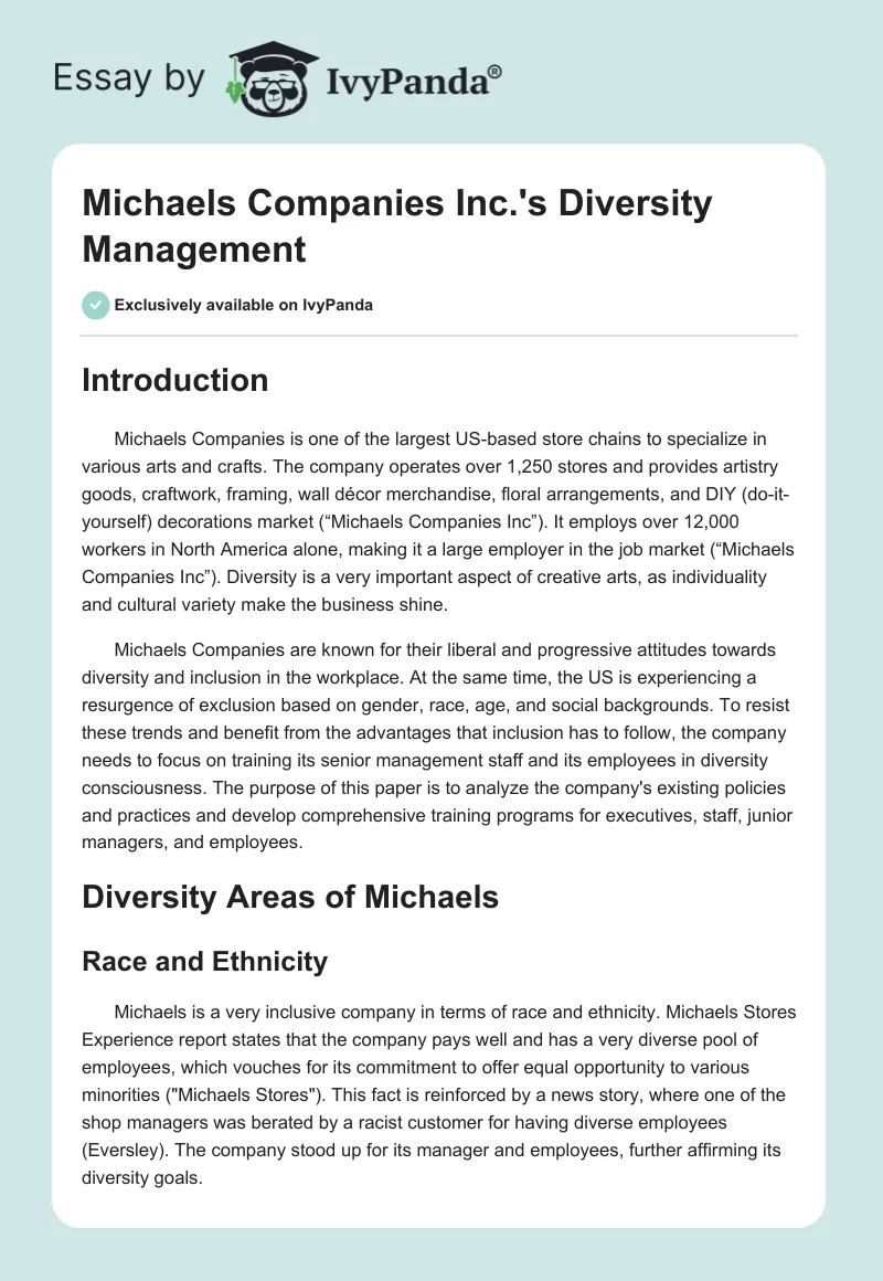 Michaels Companies Inc.'s Diversity Management. Page 1