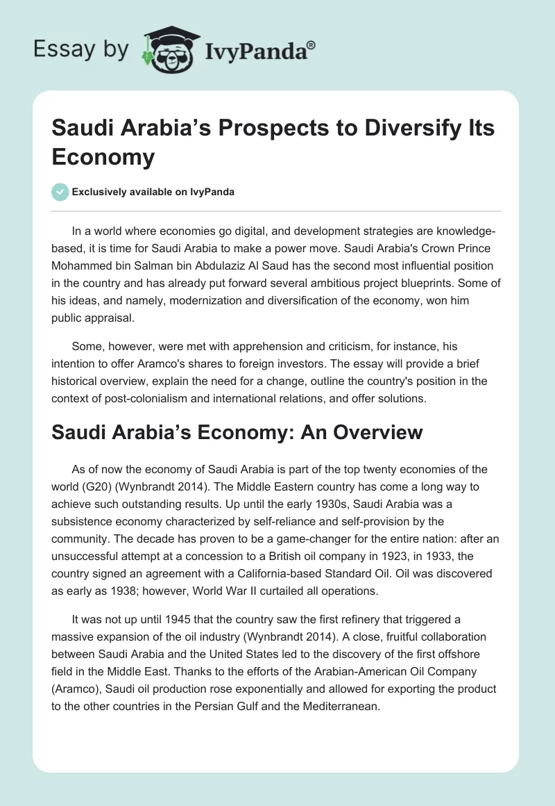 Saudi Arabia’s Prospects to Diversify Its Economy. Page 1