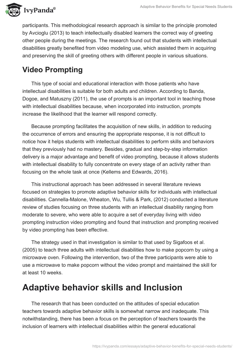 Adaptive Behavior Benefits for Special Needs Students. Page 4