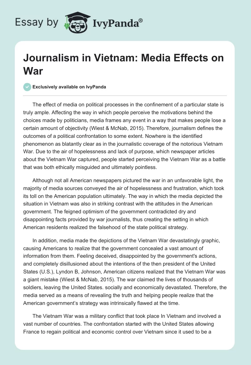 Journalism in Vietnam: Media Effects on War. Page 1