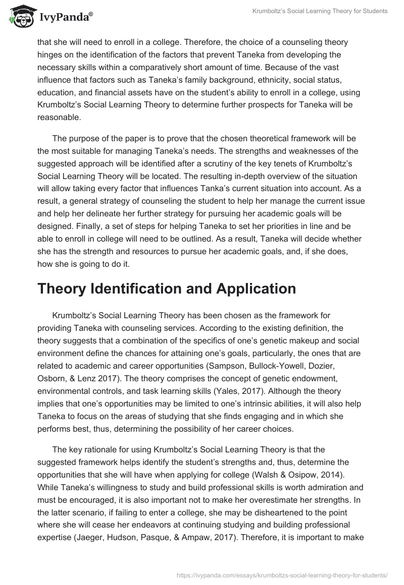 Krumboltz’s Social Learning Theory for Students. Page 2