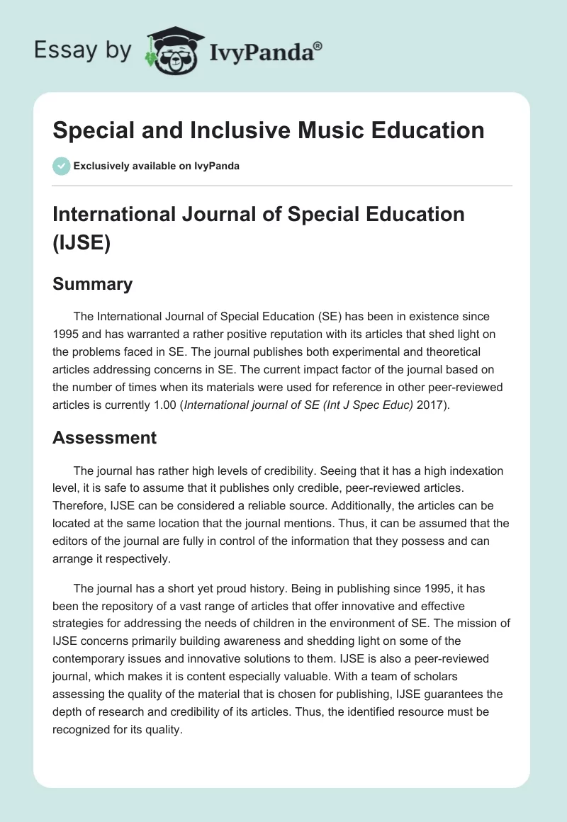 Special and Inclusive Music Education. Page 1