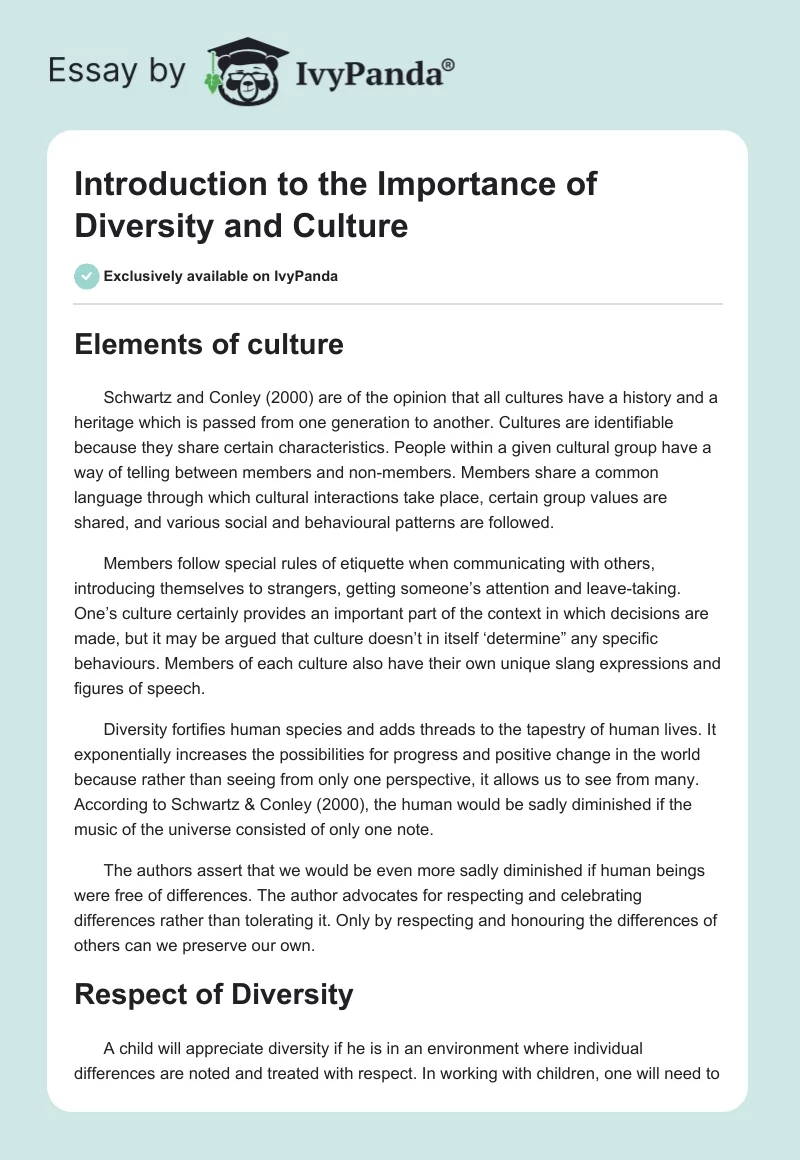 Introduction to the Importance of Diversity and Culture. Page 1
