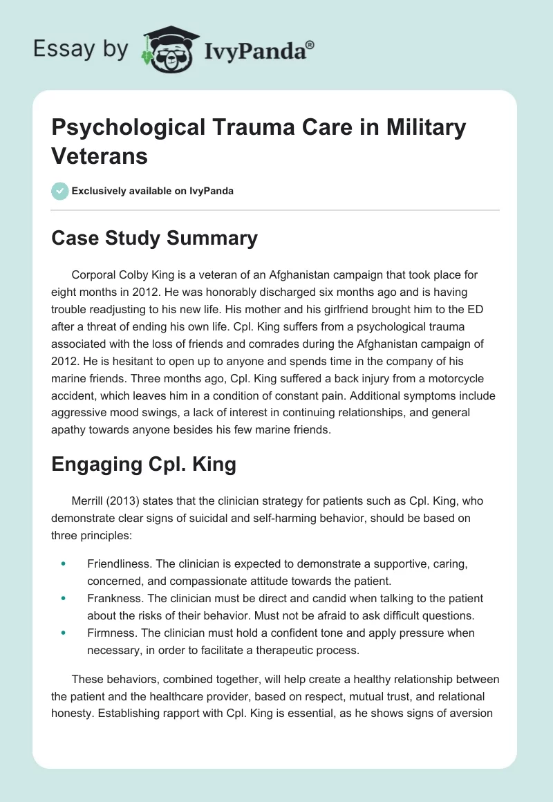Psychological Trauma Care in Military Veterans. Page 1